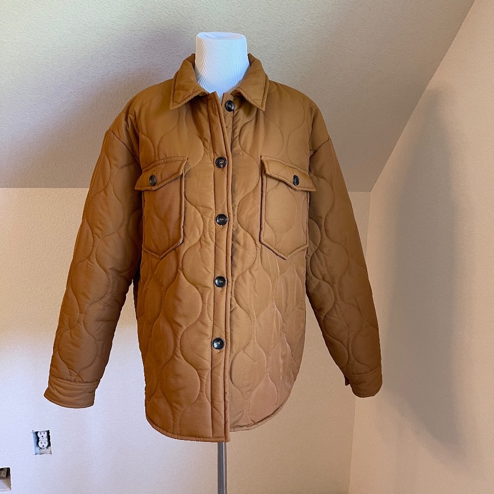 Staccato Camel Colored Collared Button Closure Qu… - image 2